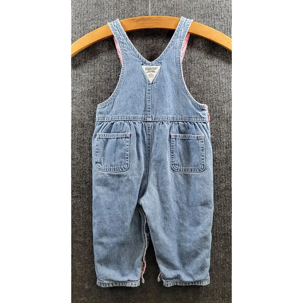 Oshkosh Girls Lined Overalls 12 Months Pink Checkered Lining 100% Cotton